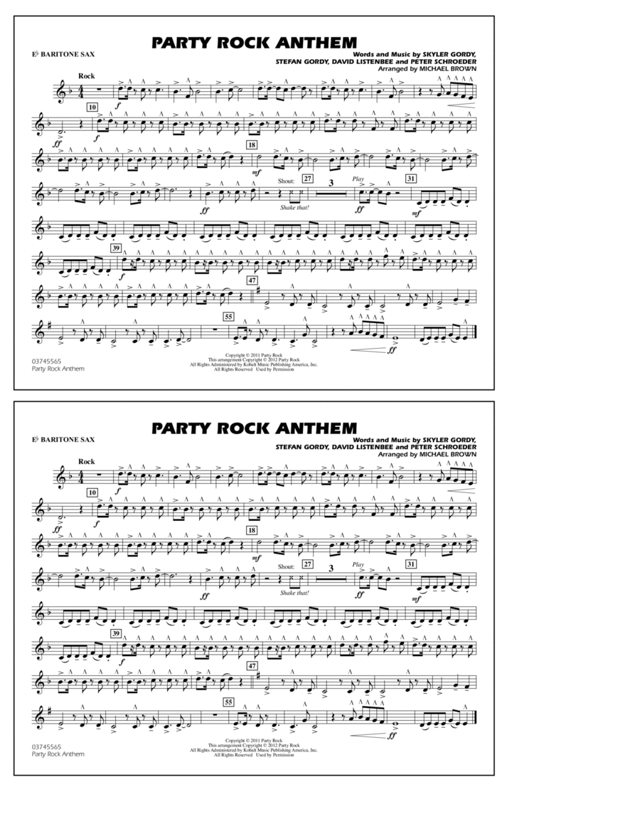 Party Rock Anthem - Eb Baritone Sax Marching Band scores gallery preview page 1
