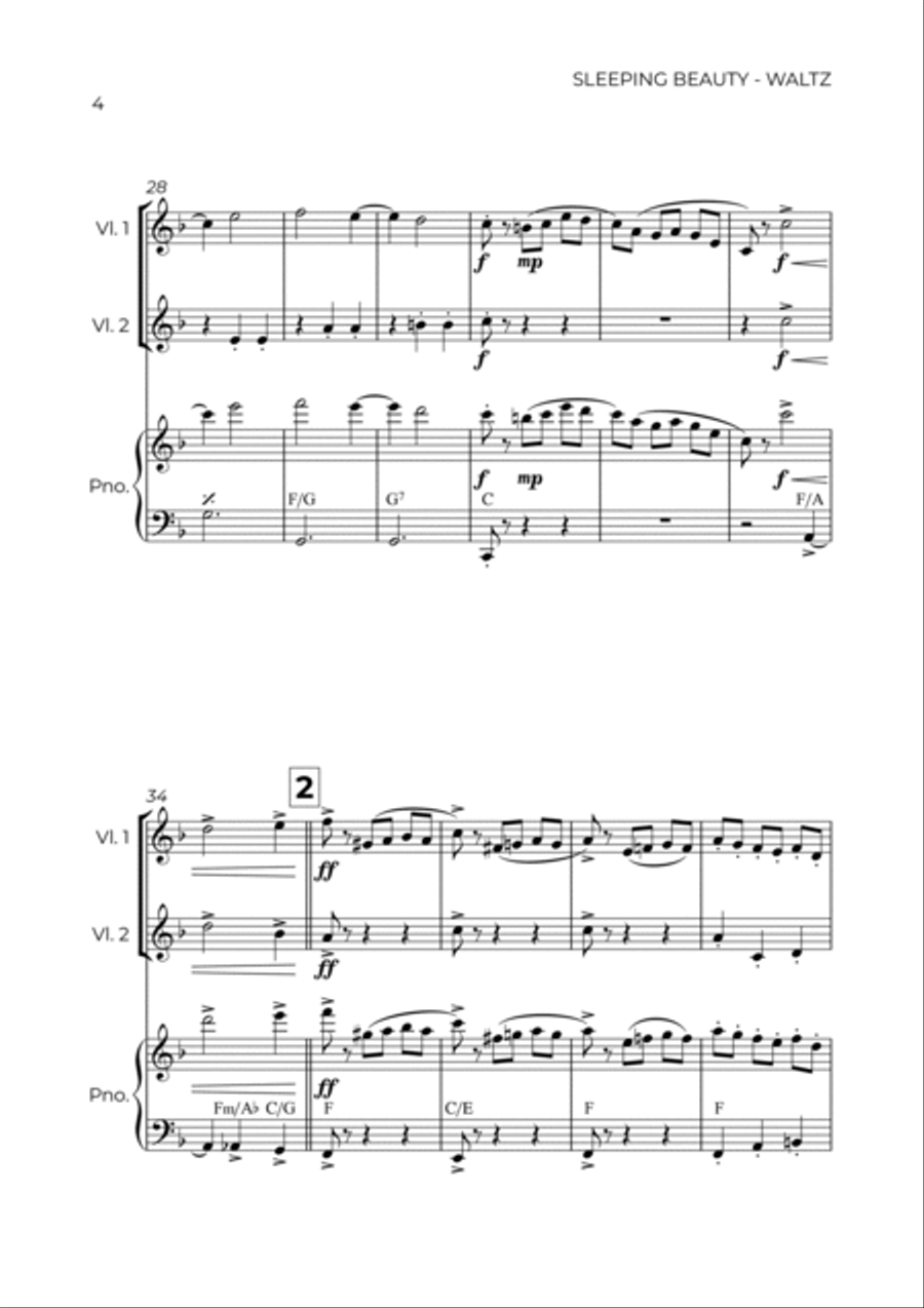 SLEEPING BEATY WALTZ - TCHAIKOVSKY - STRING PIANO TRIO (VIOLIN 1, VIOLIN 2 & PIANO) Piano Trio scores gallery preview page 4