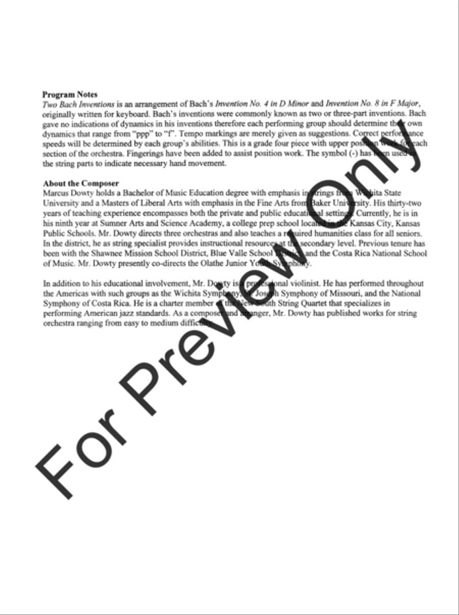 Two Bach Inventions String Orchestra scores gallery preview page 3