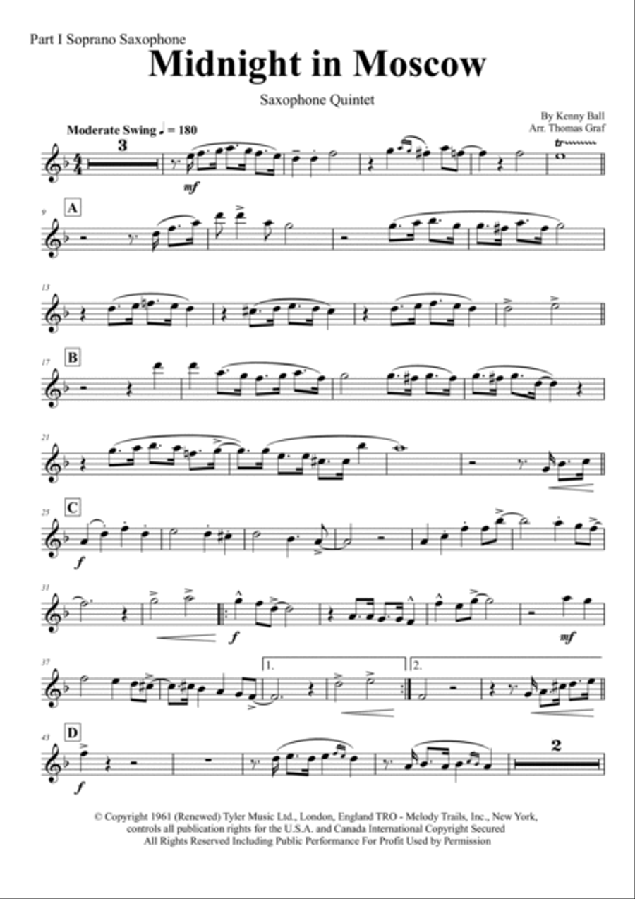 Midnight In Moscow Saxophone Quintet scores gallery preview page 5