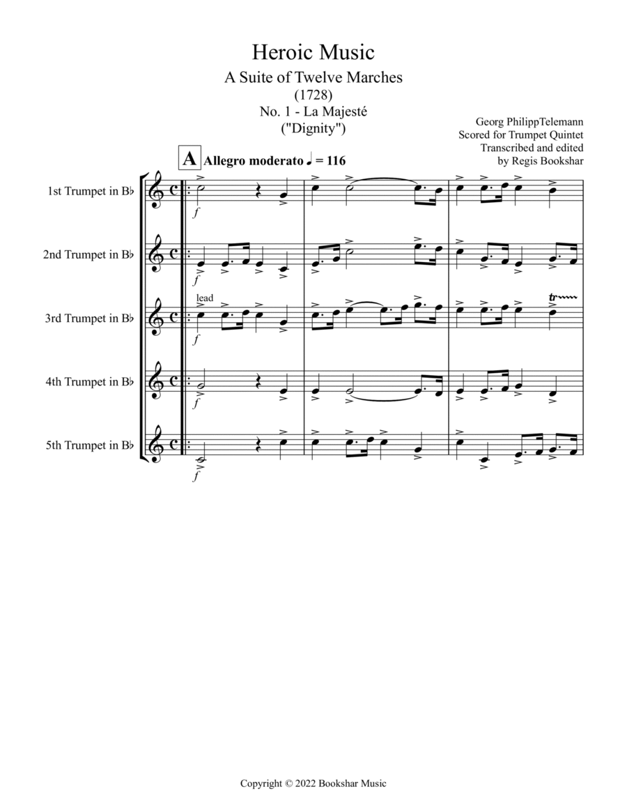 Heroic Music - A Suite of Twelve Marches (Complete) (Trumpet Quintet) Chamber Music scores gallery preview page 1