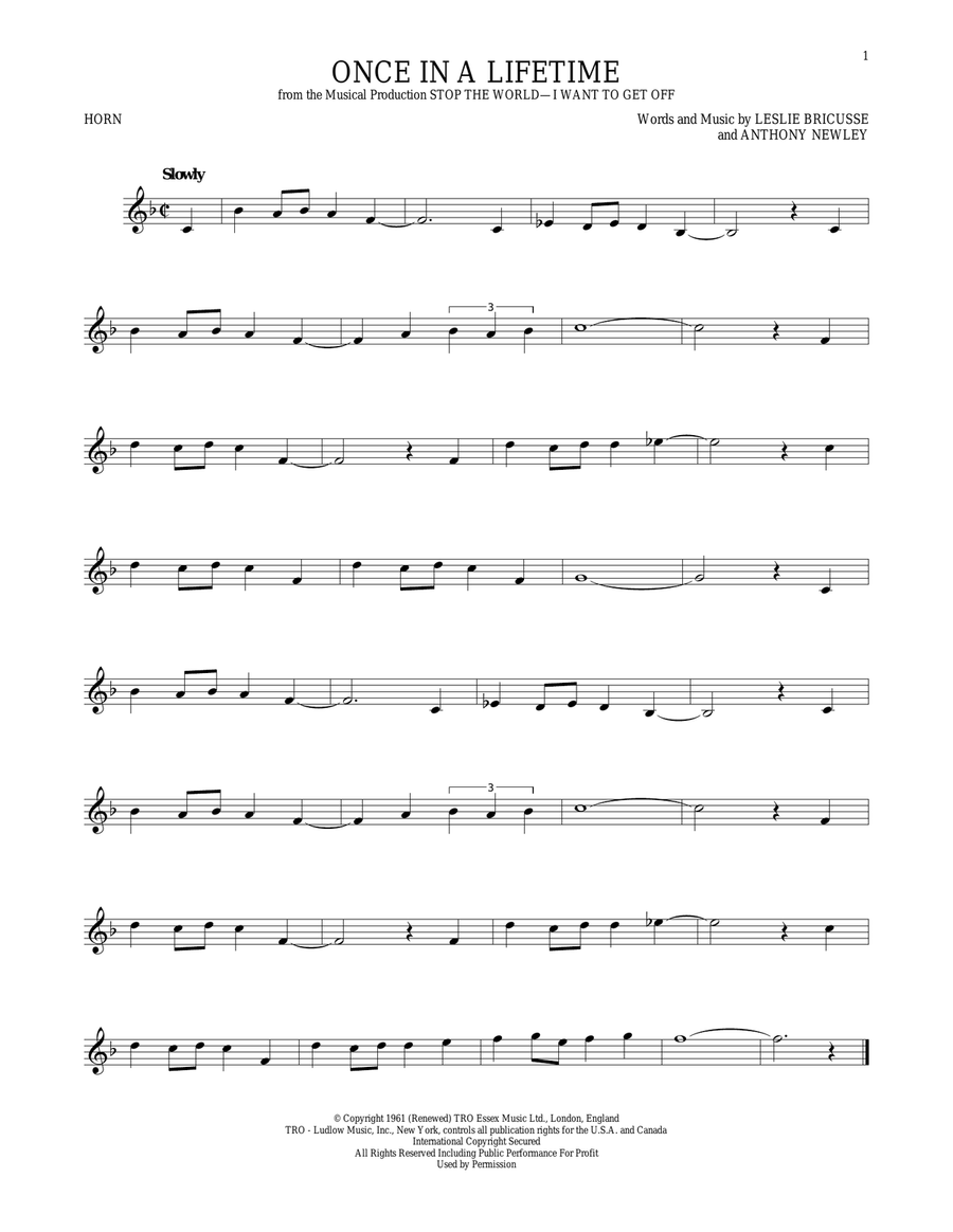 Once In A Lifetime Horn Solo scores gallery preview page 1