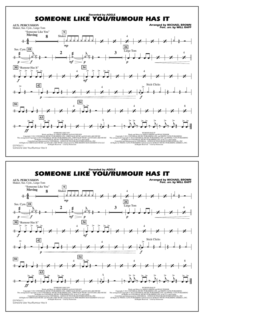 Someone Like You/Rumour Has It - Aux Percussion Marching Band scores gallery preview page 1