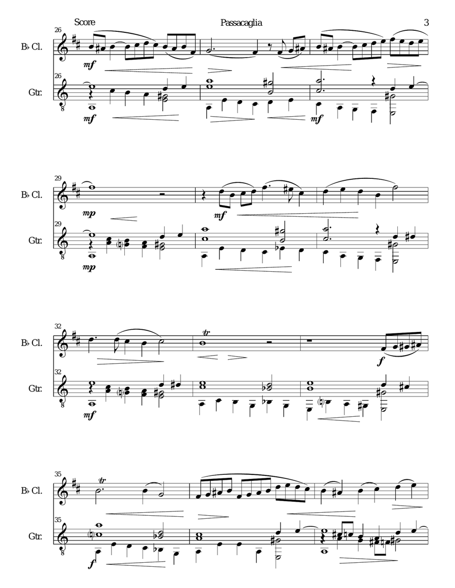 Passacaglia for clarinet and guitar Clarinet scores gallery preview page 3