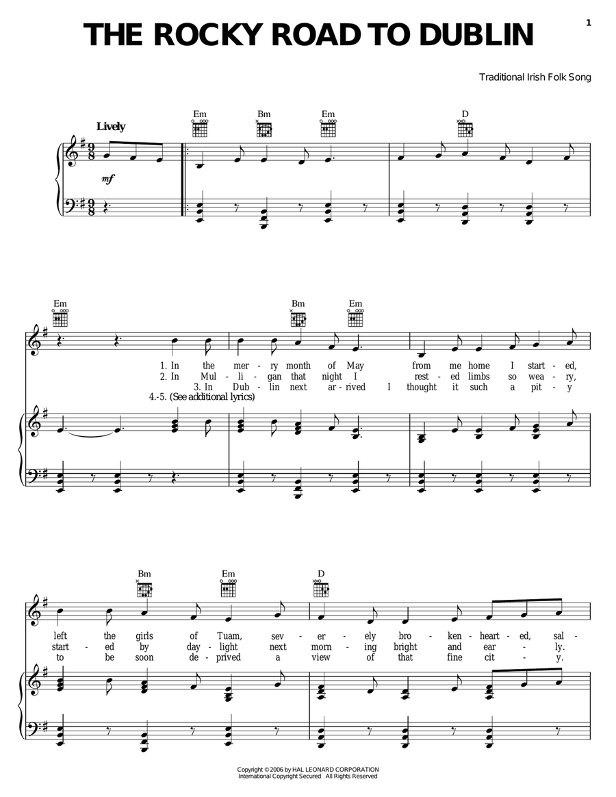 The Rocky Road To Dublin Piano, Vocal, Guitar scores gallery preview page 1