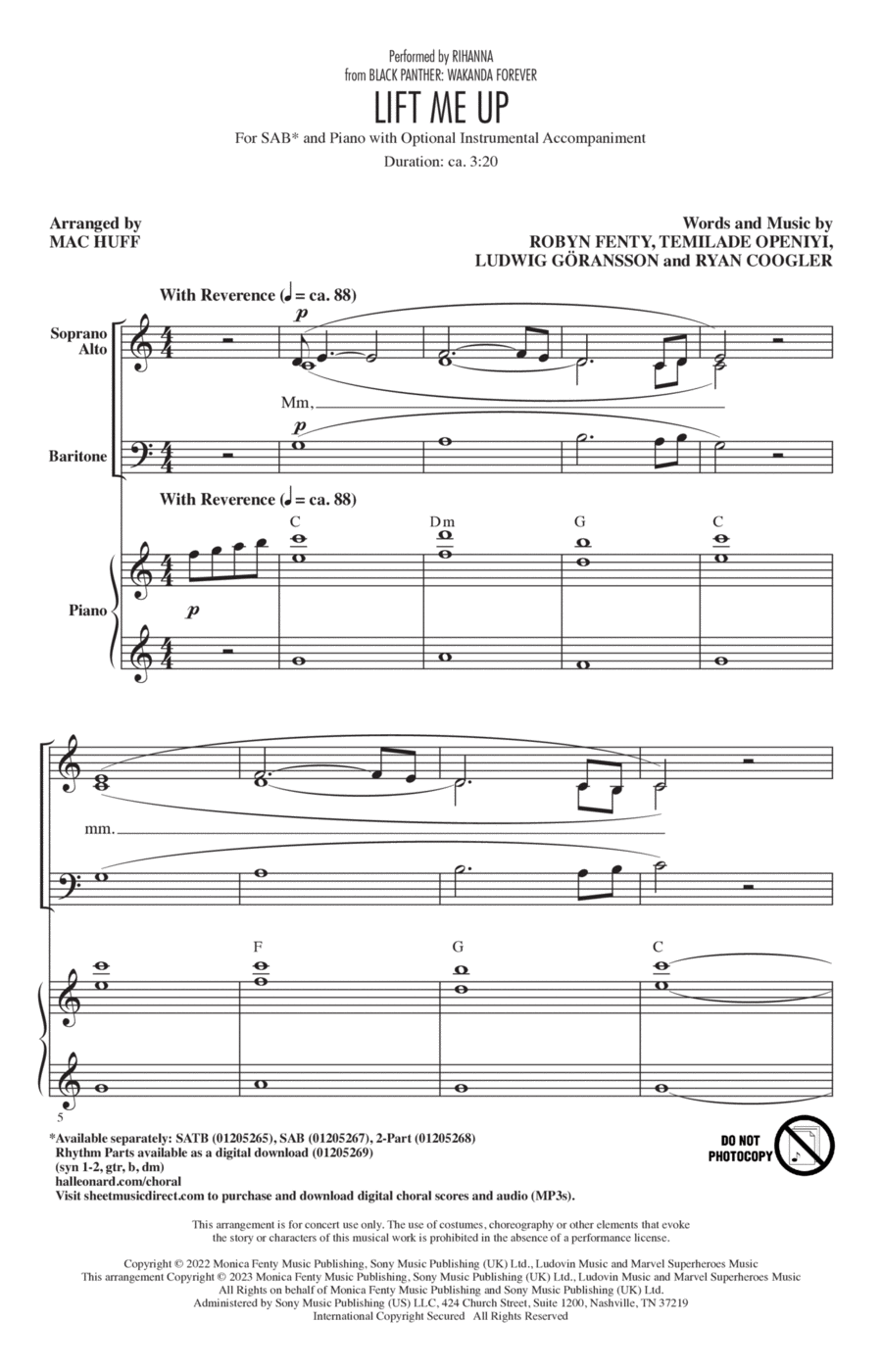 Lift Me Up (from Black Panther: Wakanda Forever) (arr. Mac Huff) 3-Part scores gallery preview page 1