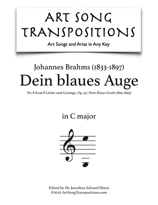 Book cover for BRAHMS: Dein blaues Auge, Op. 59 no. 8 (transposed to C major)