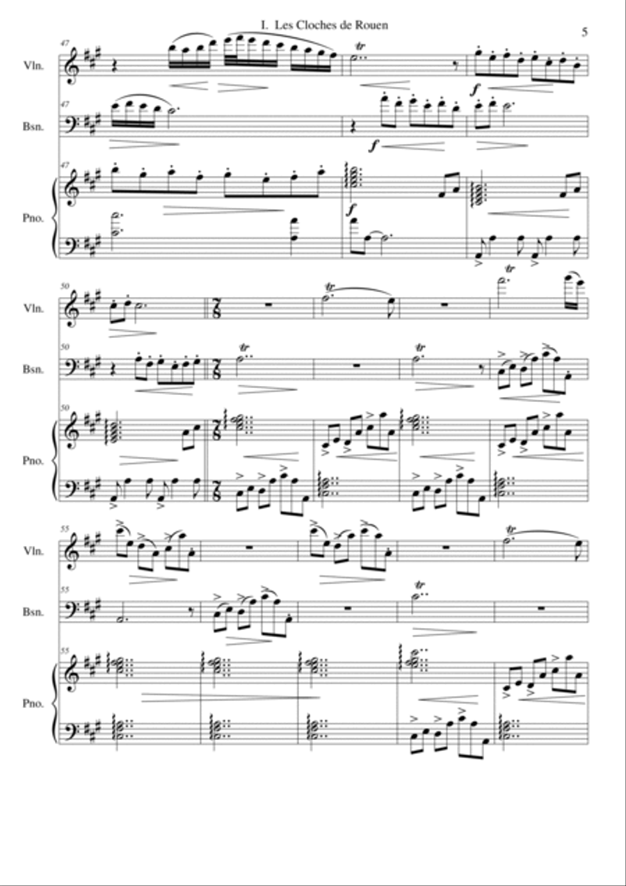 Les cloches de Rouen for violin, bassoon and piano Bassoon scores gallery preview page 5