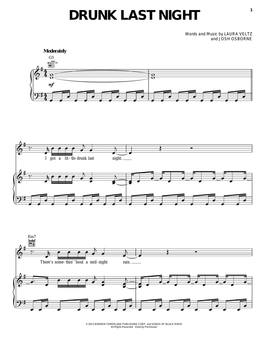 Drunk Last Night Drunk Last Night Piano, Vocal, Guitar scores gallery preview page 1