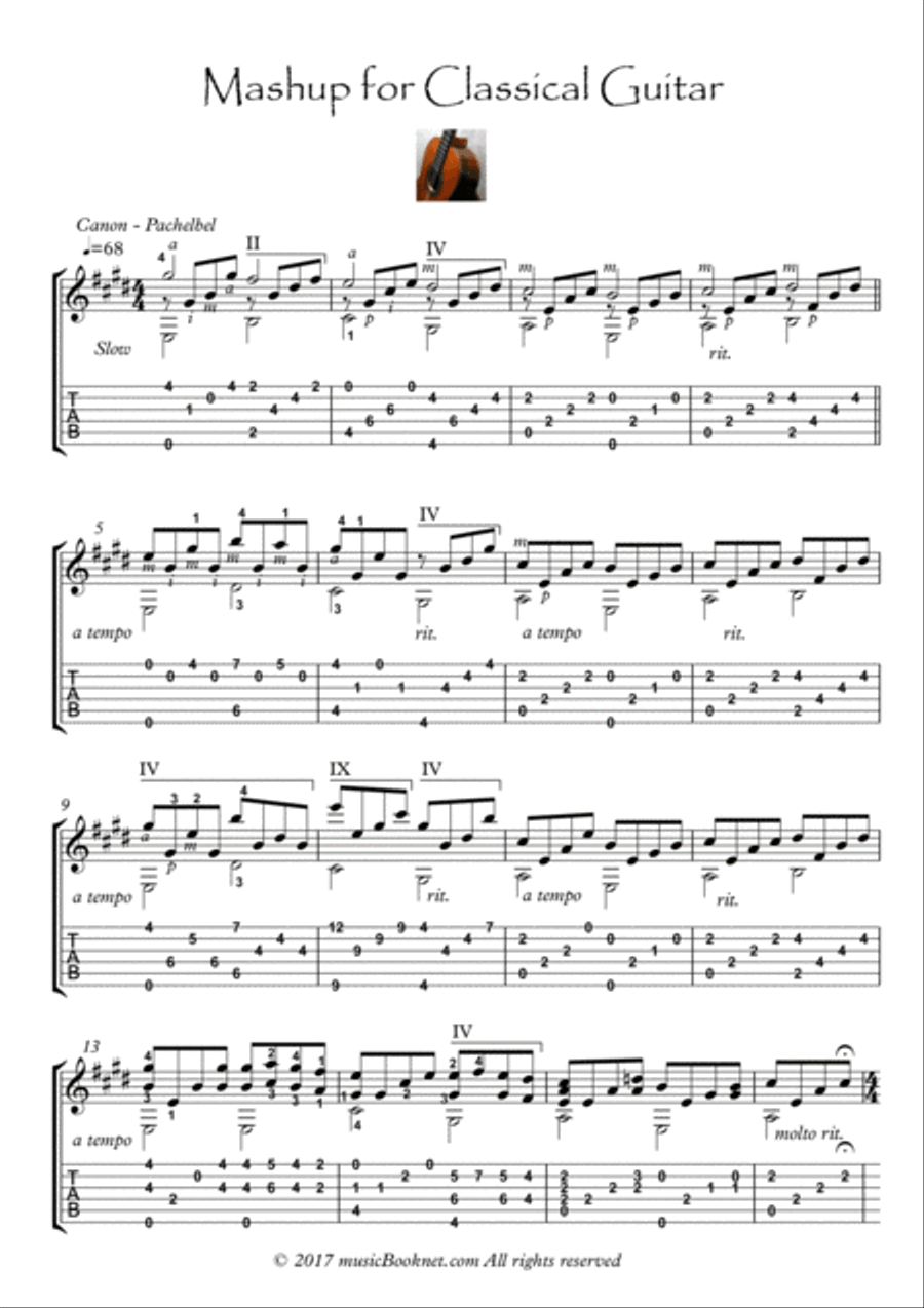 Mashup for Classical Guitar Acoustic Guitar scores gallery preview page 1