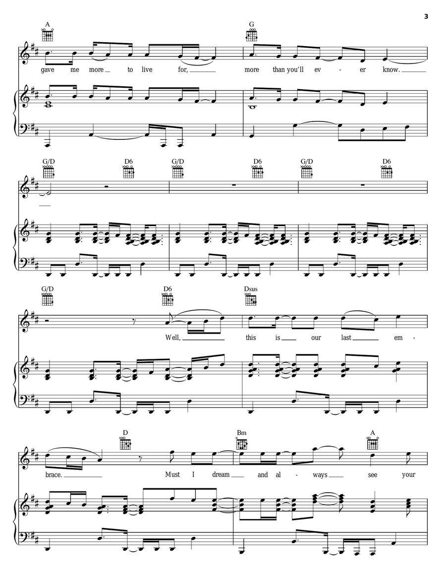 Last Goodbye Piano, Vocal, Guitar scores gallery preview page 3