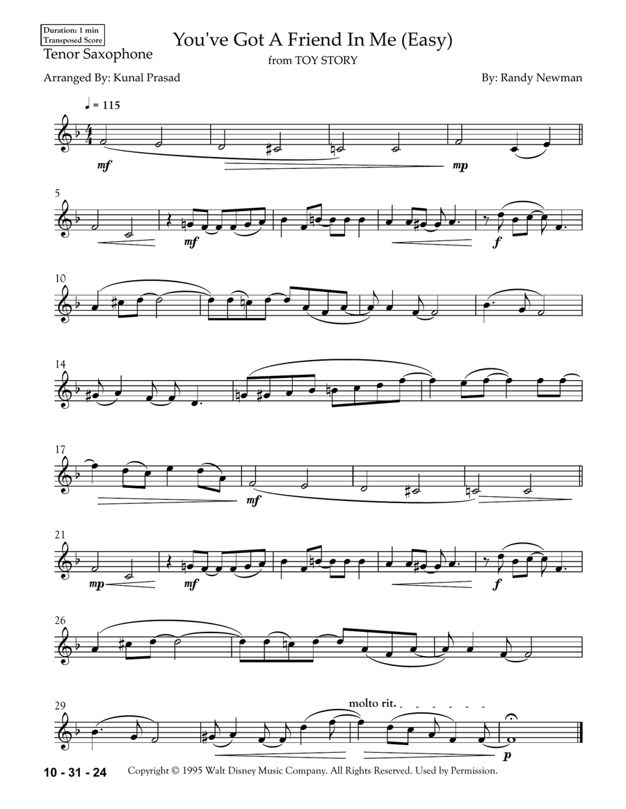 You've Got A Friend In Me Tenor Saxophone scores gallery preview page 5