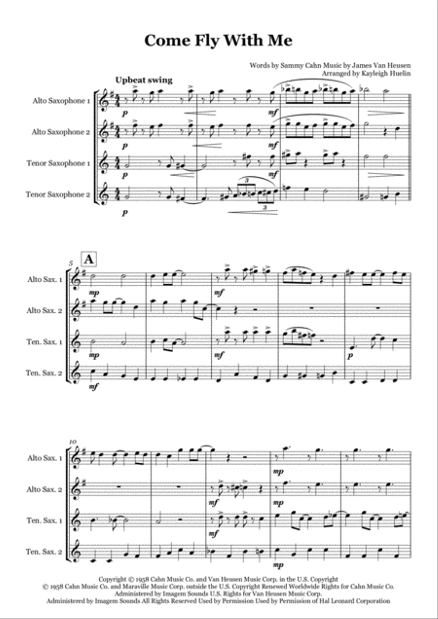 Come Fly With Me Saxophone Quartet scores gallery preview page 1