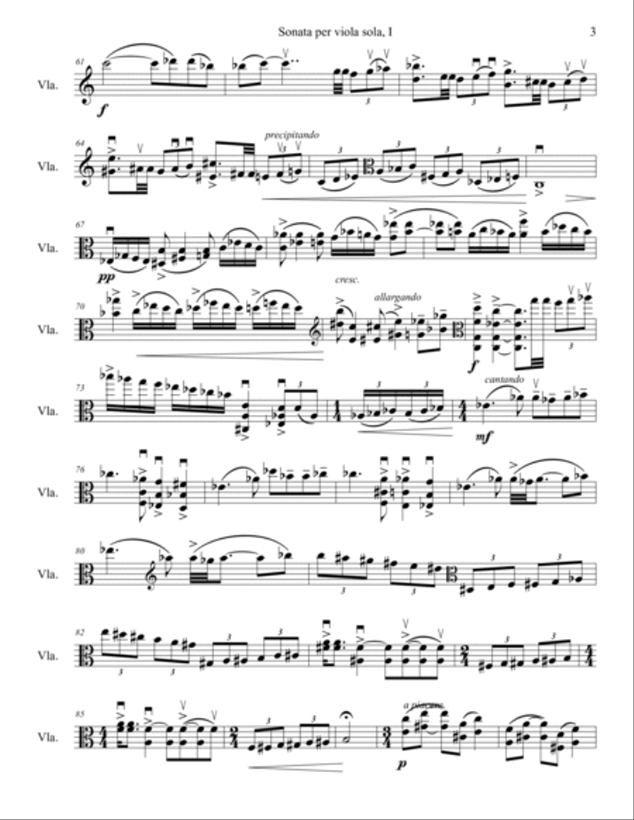 Sonata per viola sola, I: Rabbia Viola Solo scores gallery preview page 3