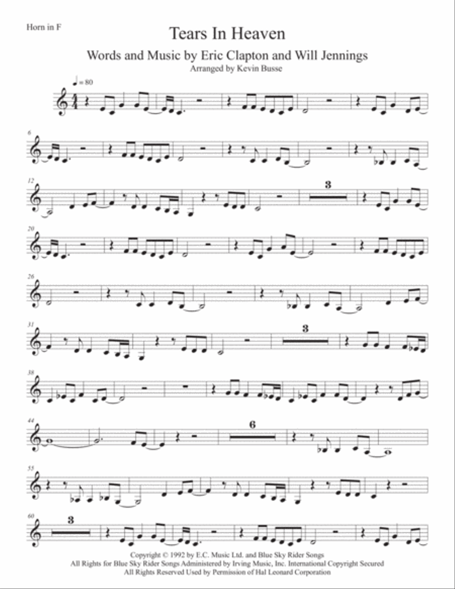 Tears In Heaven Horn Solo scores gallery preview page 1