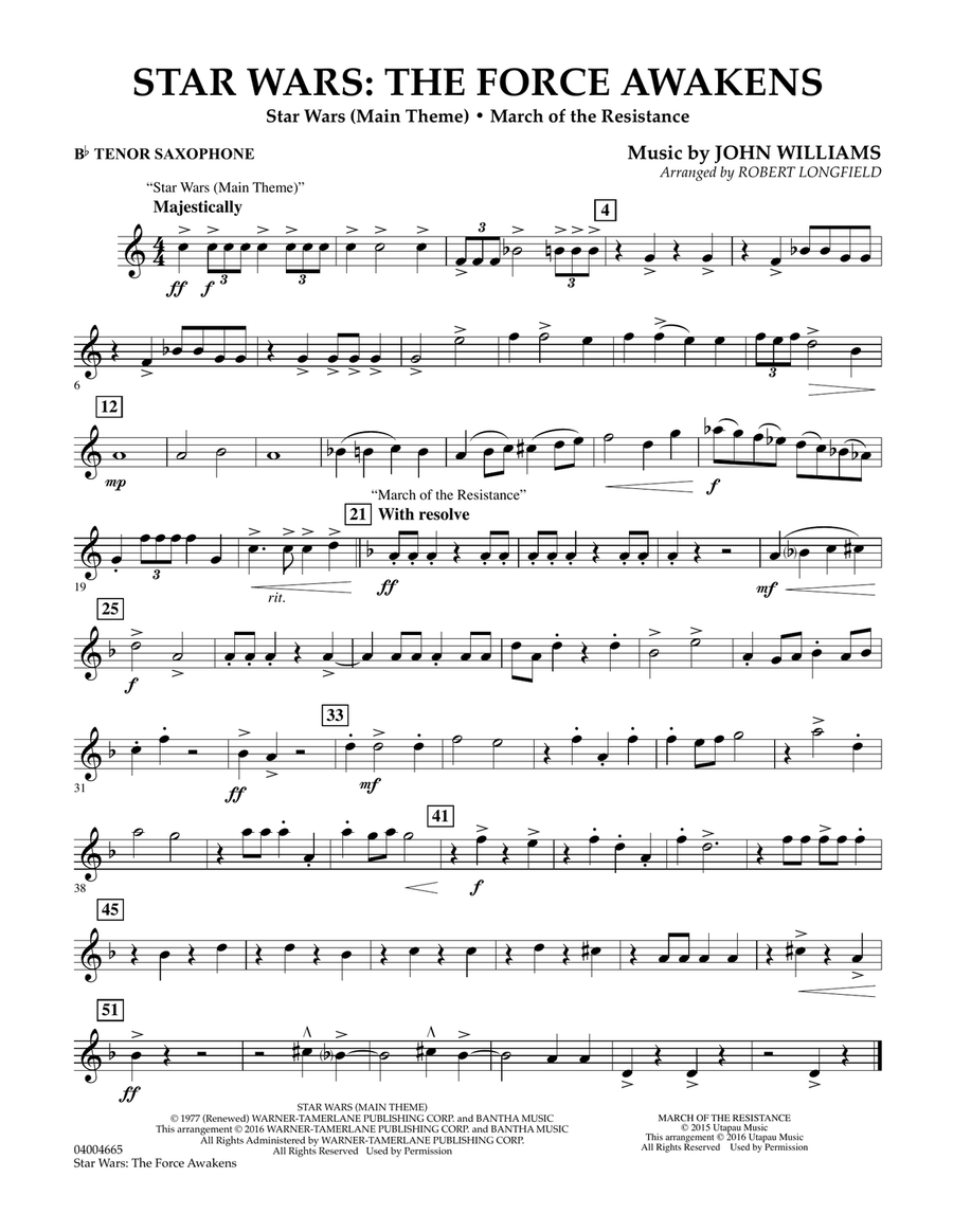 Star Wars: The Force Awakens - Bb Tenor Saxophone Concert Band scores gallery preview page 1