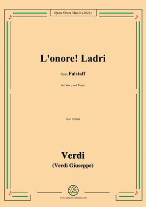 Book cover for Verdi-L'onore!Ladri,in e minor,from Falstaff,for Voice and Piano