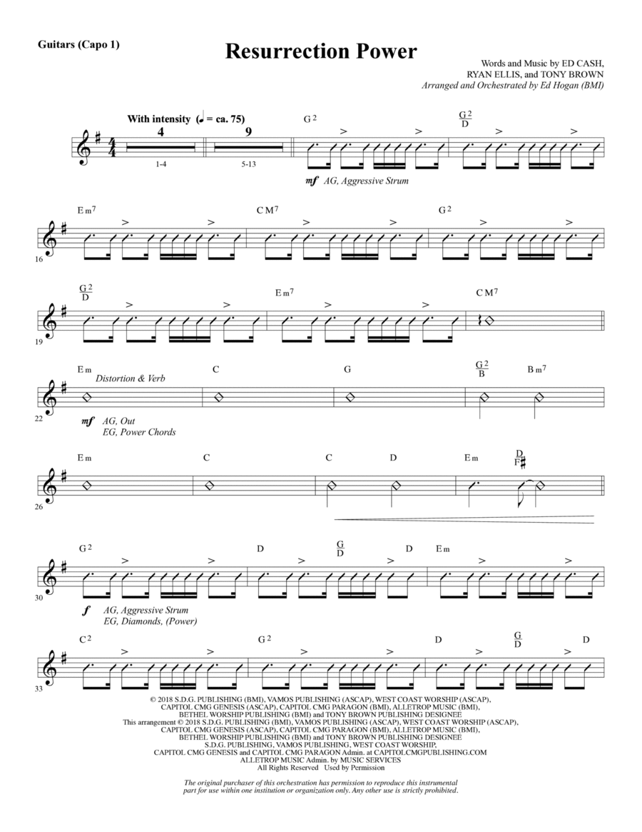 Resurrection Power - Capo Guitar Choir scores gallery preview page 1