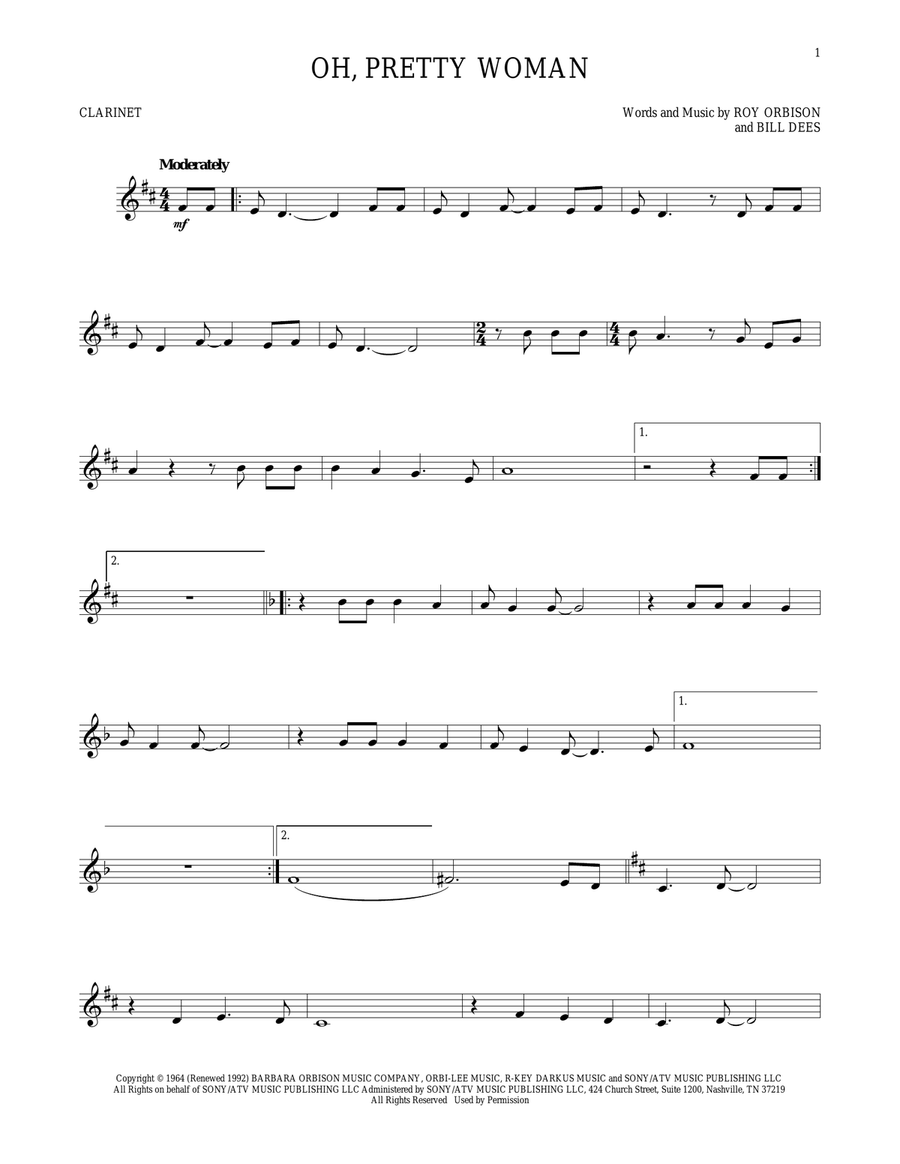 Oh, Pretty Woman Oh, Pretty Woman Clarinet Solo scores gallery preview page 1