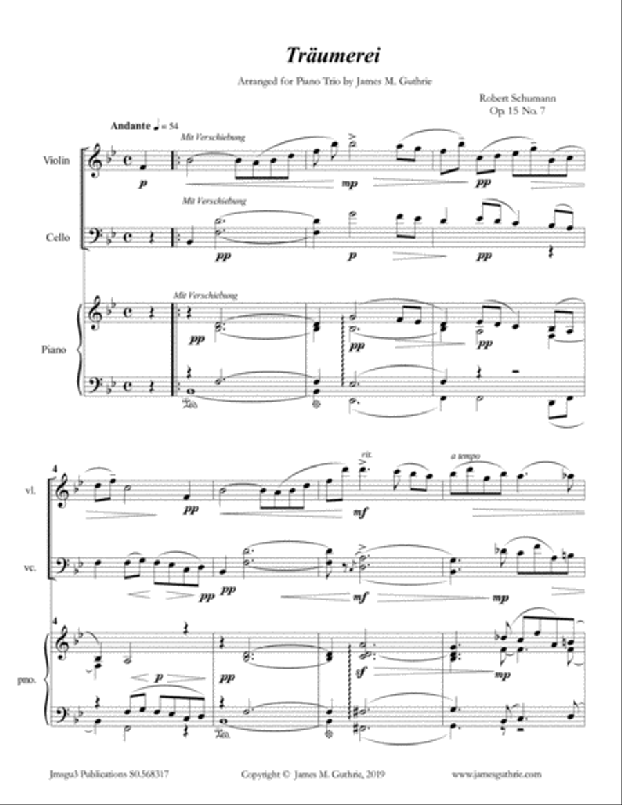 Schumann: Träumerei Op. 15 No. 7 for Piano Trio Piano Trio scores gallery preview page 1