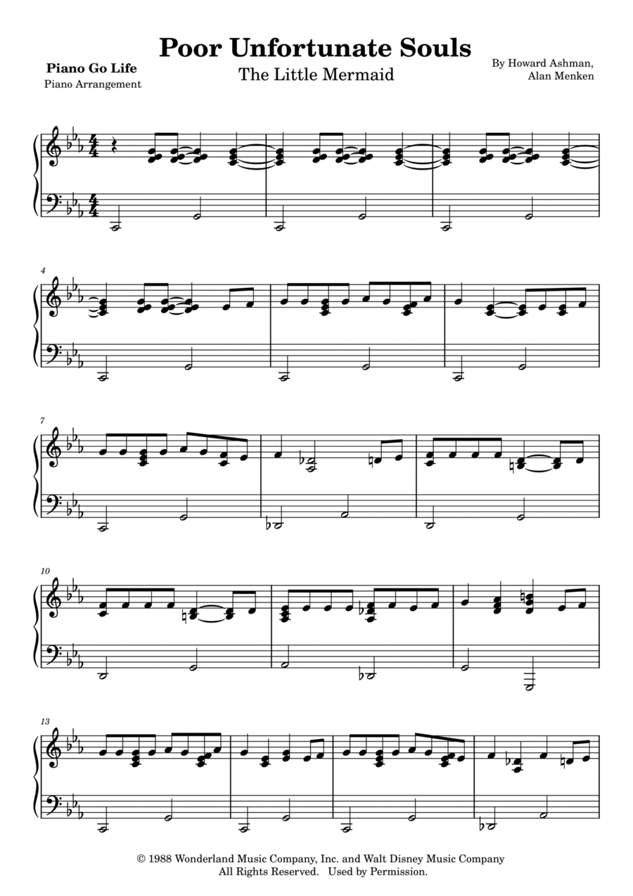 Poor Unfortunate Souls Poor Unfortunate Souls Piano Solo scores gallery preview page 1