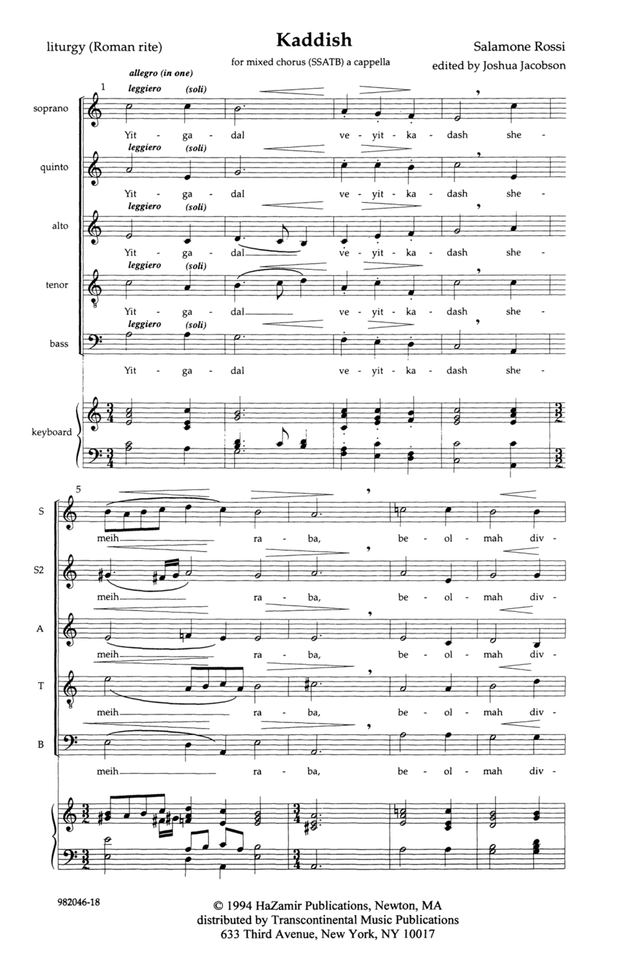 Kaddish Kaddish SSATB scores gallery preview page 1