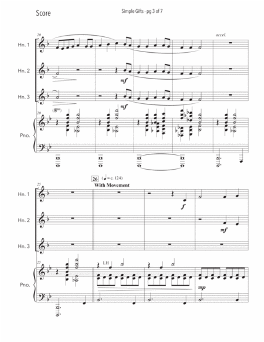 Simple Gifts - French Horn Trio with Piano Accompaniment Brass Trio scores gallery preview page 4
