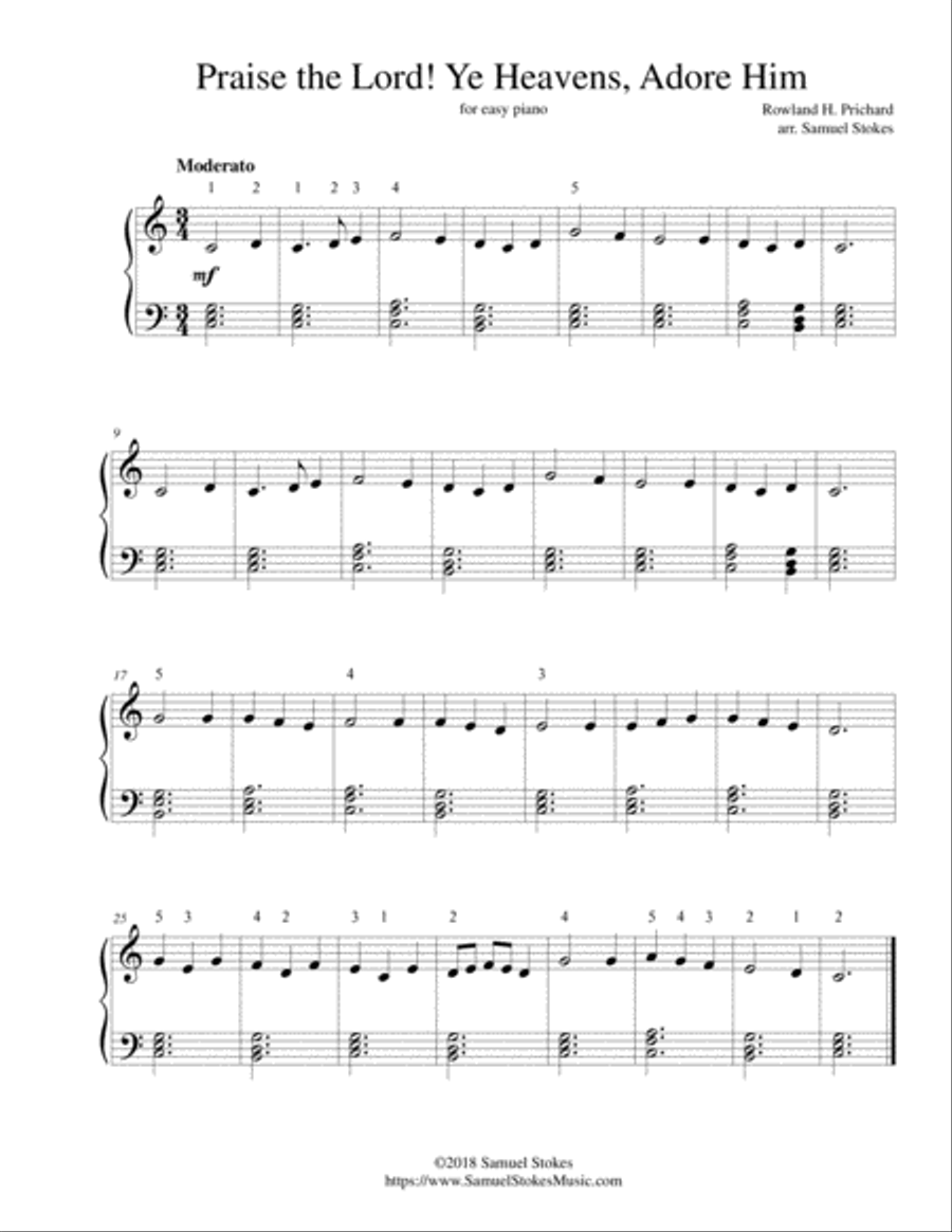 Praise the Lord! Ye Heavens, Adore Him - for easy piano Easy Piano scores gallery preview page 1