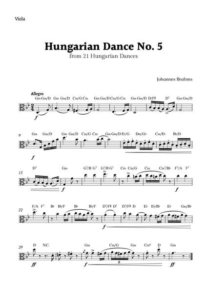 Hungarian Dance No. 5 by Brahms for Viola Solo image number null