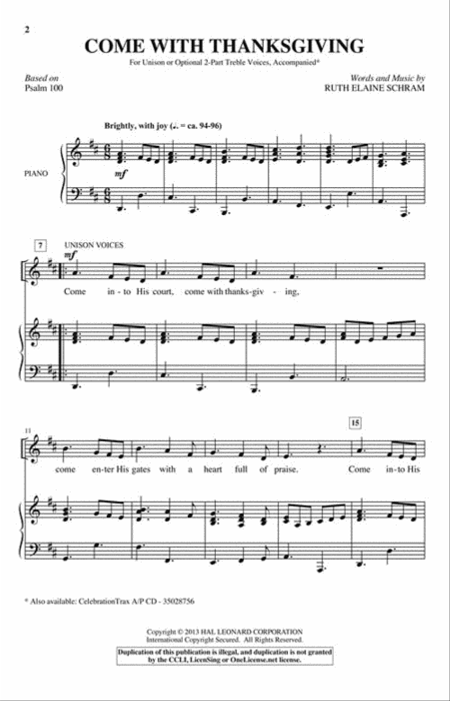 Come With Thanksgiving Unison Choir scores gallery preview page 2