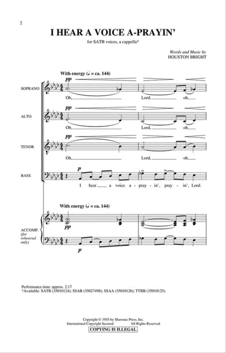 I Hear a Voice A-Prayin' 4-Part scores gallery preview page 2