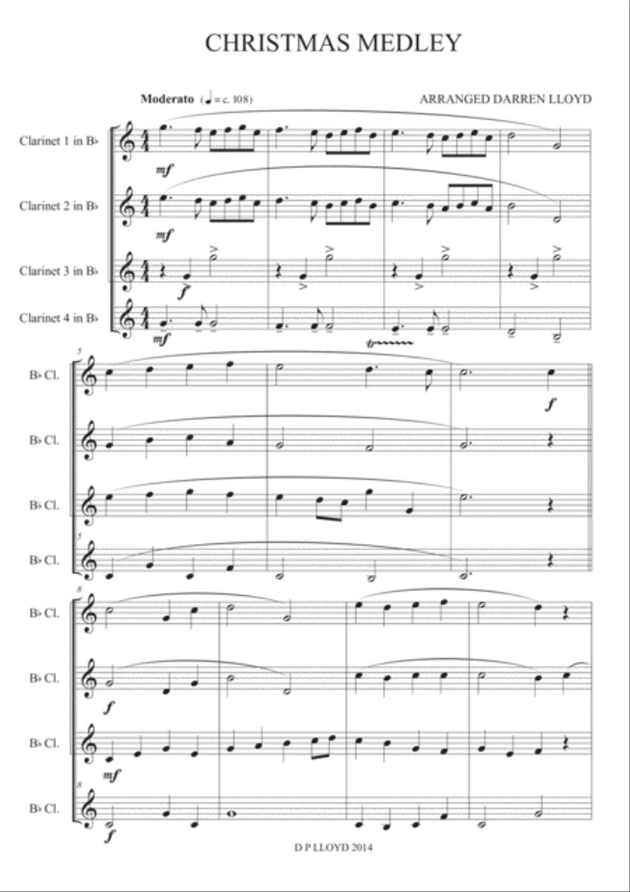 Christmas medley - Clarinet quartet Clarinet Quartet scores gallery preview page 1