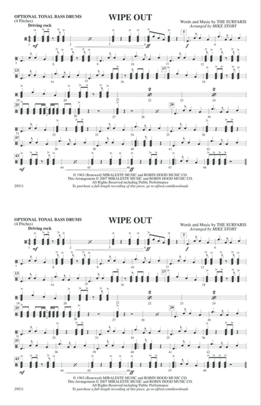 Wipe Out: Tonal Bass Drum Marching Band scores gallery preview page 1