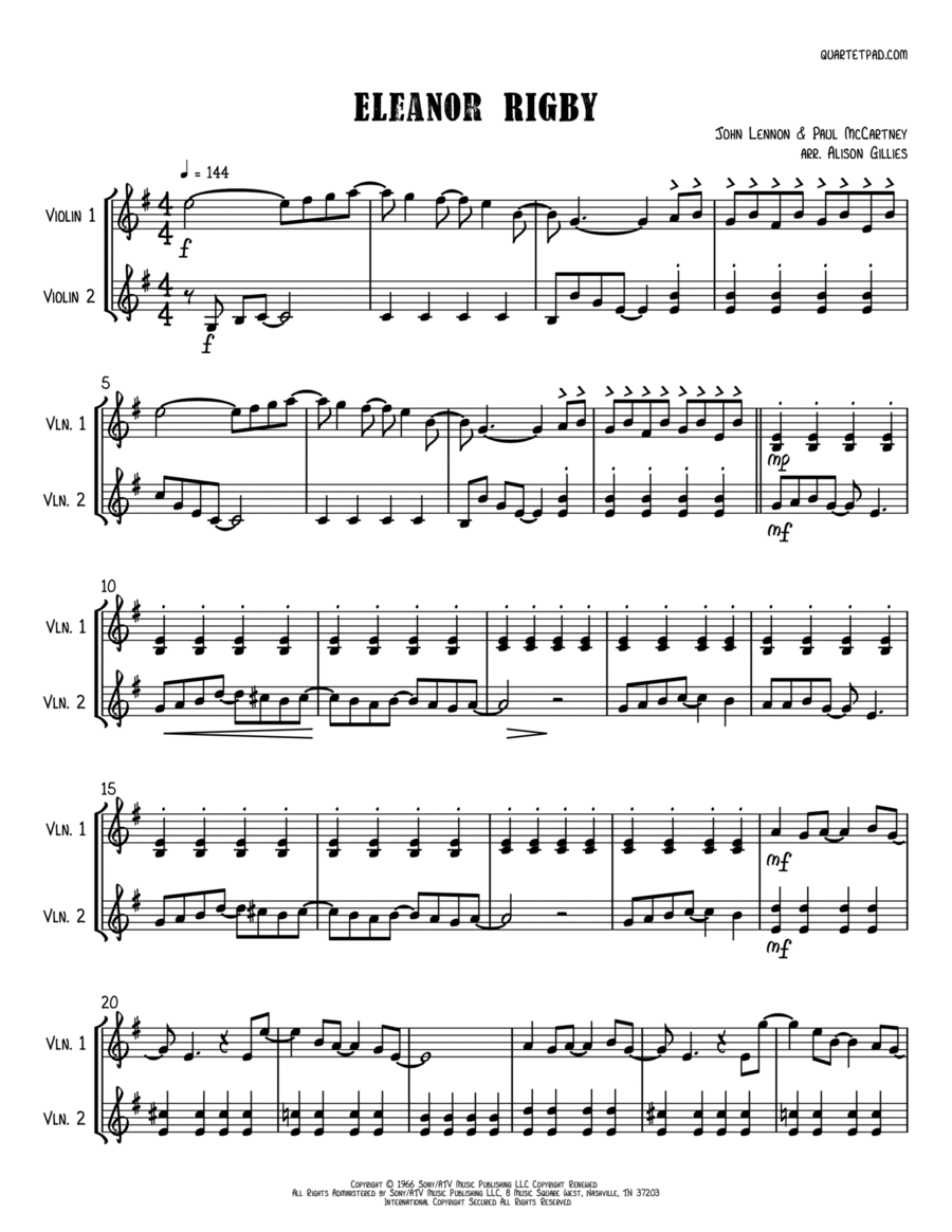 Eleanor Rigby Eleanor Rigby String Duet scores gallery preview page 1