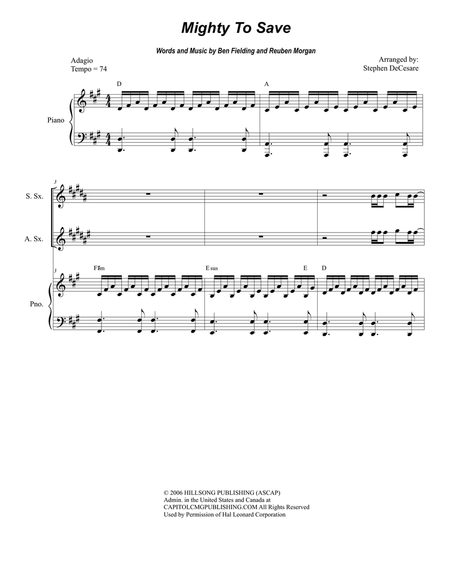 Mighty To Save Saxophone Quartet scores gallery preview page 1