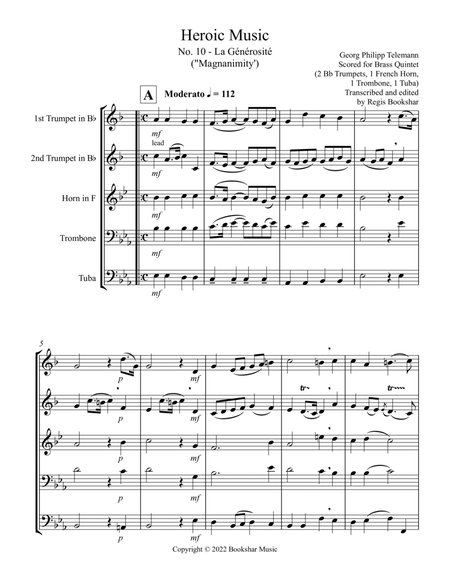 Heroic Music - No. 10. La Generosite (Eb) (Brass Quintet - 2 Trp, 1 Hrn, 1 Trb, 1 Tuba) image number null
