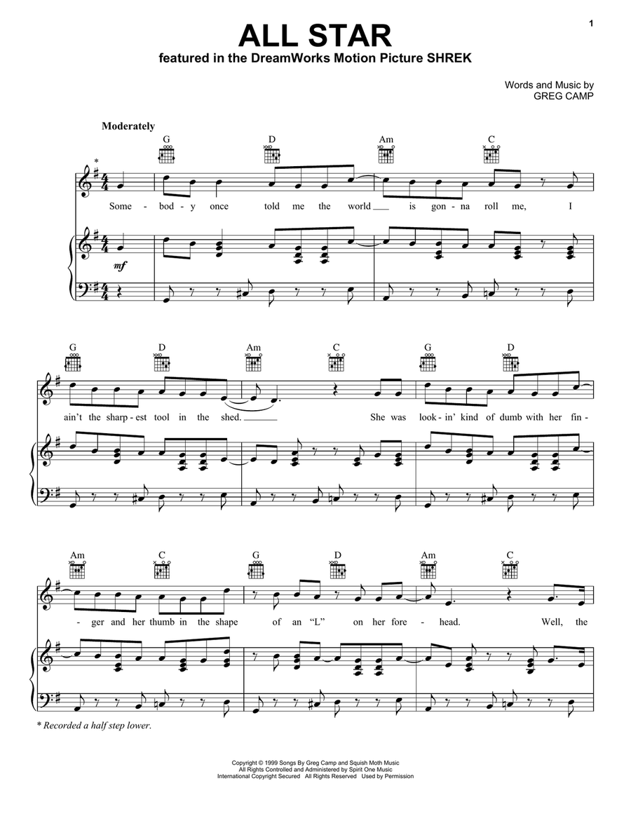 All Star Piano, Vocal, Guitar scores gallery preview page 1