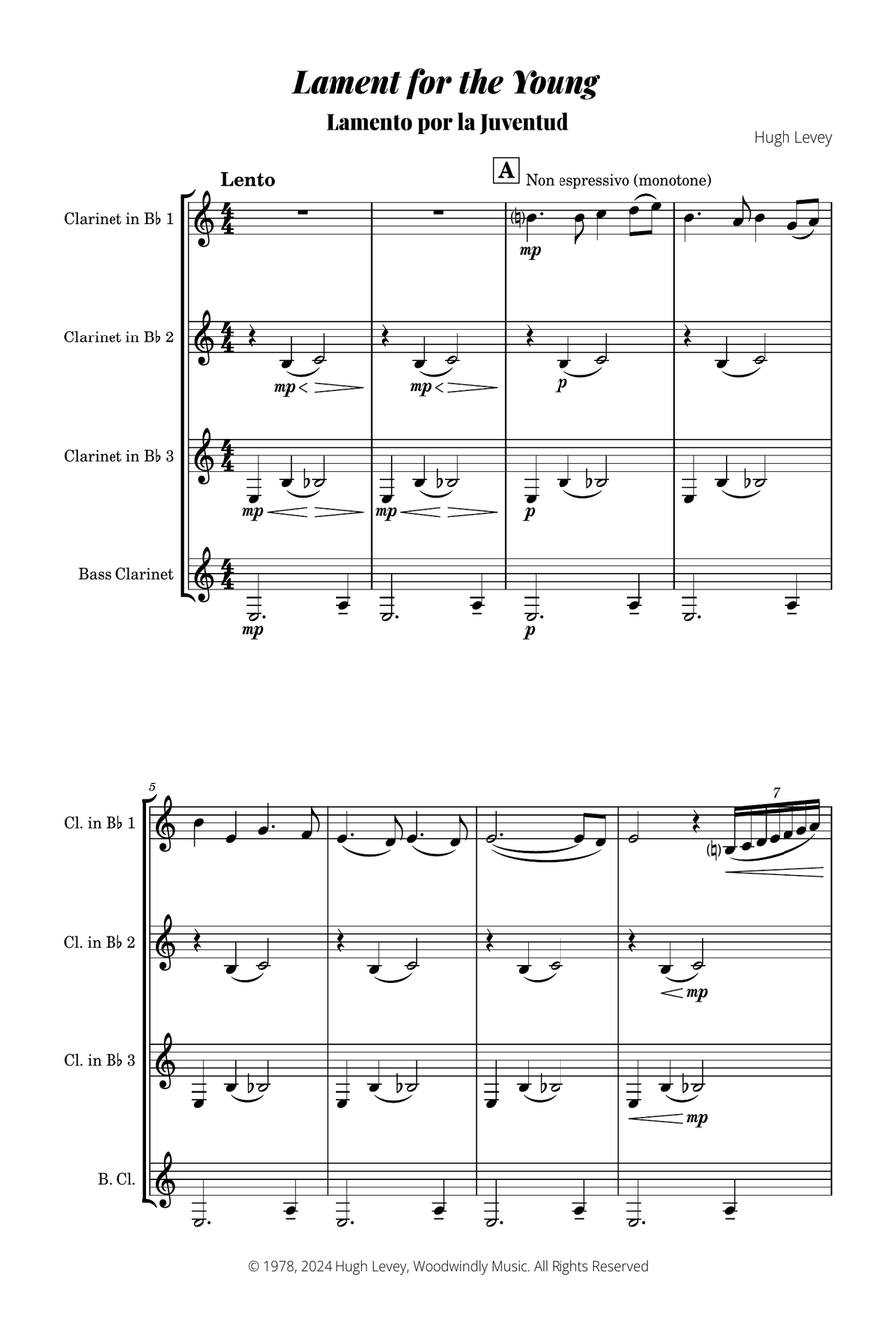 Lamento por la Juventud (Lament for the Young) - Clarinet Quartet Clarinet Quartet scores gallery preview page 4