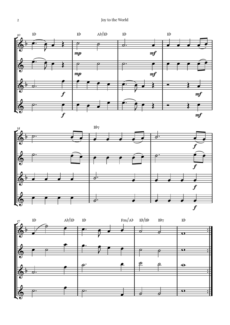 Joy to the World | STUNNING Arrangement Saxophone Quartet scores gallery preview page 2