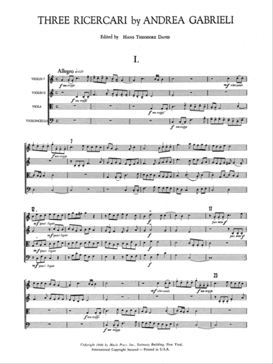 Three Four-part Ricercari 4-Part scores gallery preview page 2