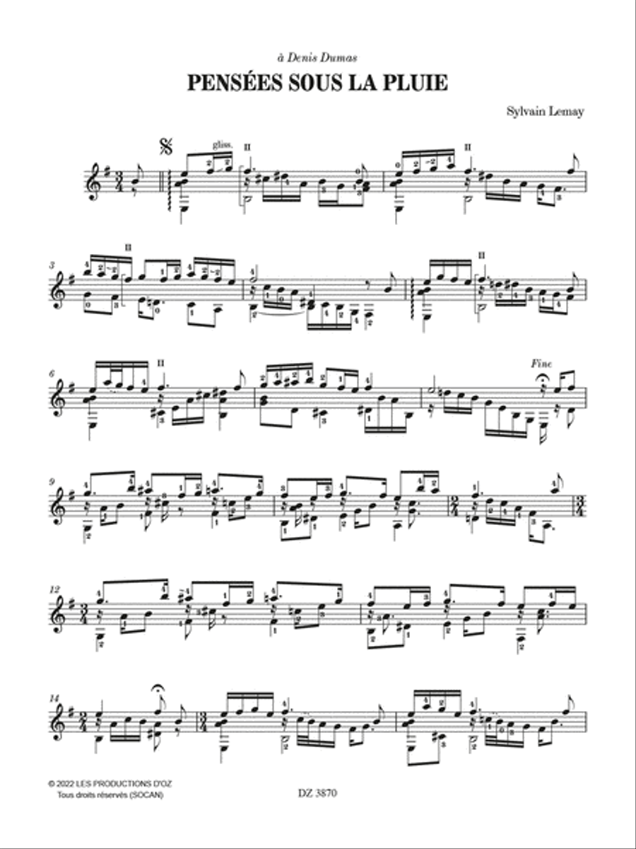 Pensées sous la pluie Classical Guitar scores gallery preview page 2