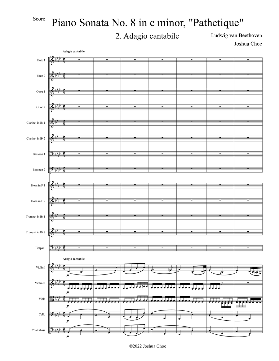 Pathetique Sonata, Movement 2 Full Orchestra scores gallery preview page 1