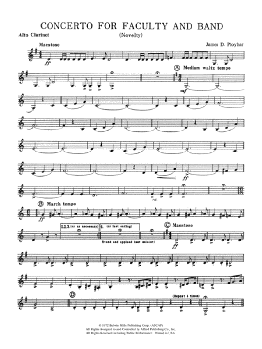 Concerto for Faculty and Band: E-flat Alto Clarinet Concert Band scores gallery preview page 1