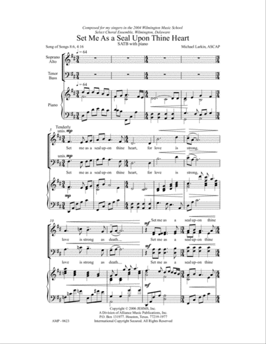Set Me as a Seal Upon Thine Heart 4-Part scores gallery preview page 2