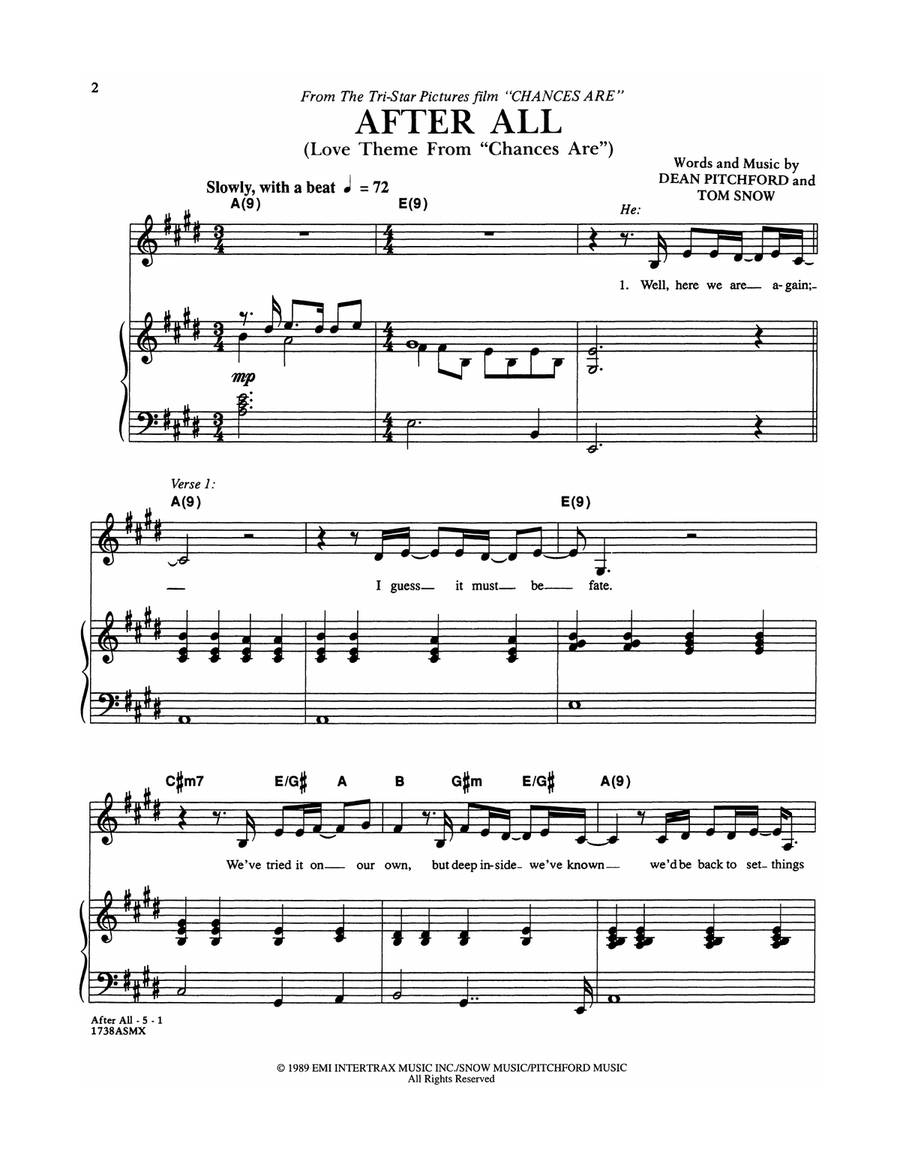 After All (Love Theme from Chances Are) Voice scores gallery preview page 1