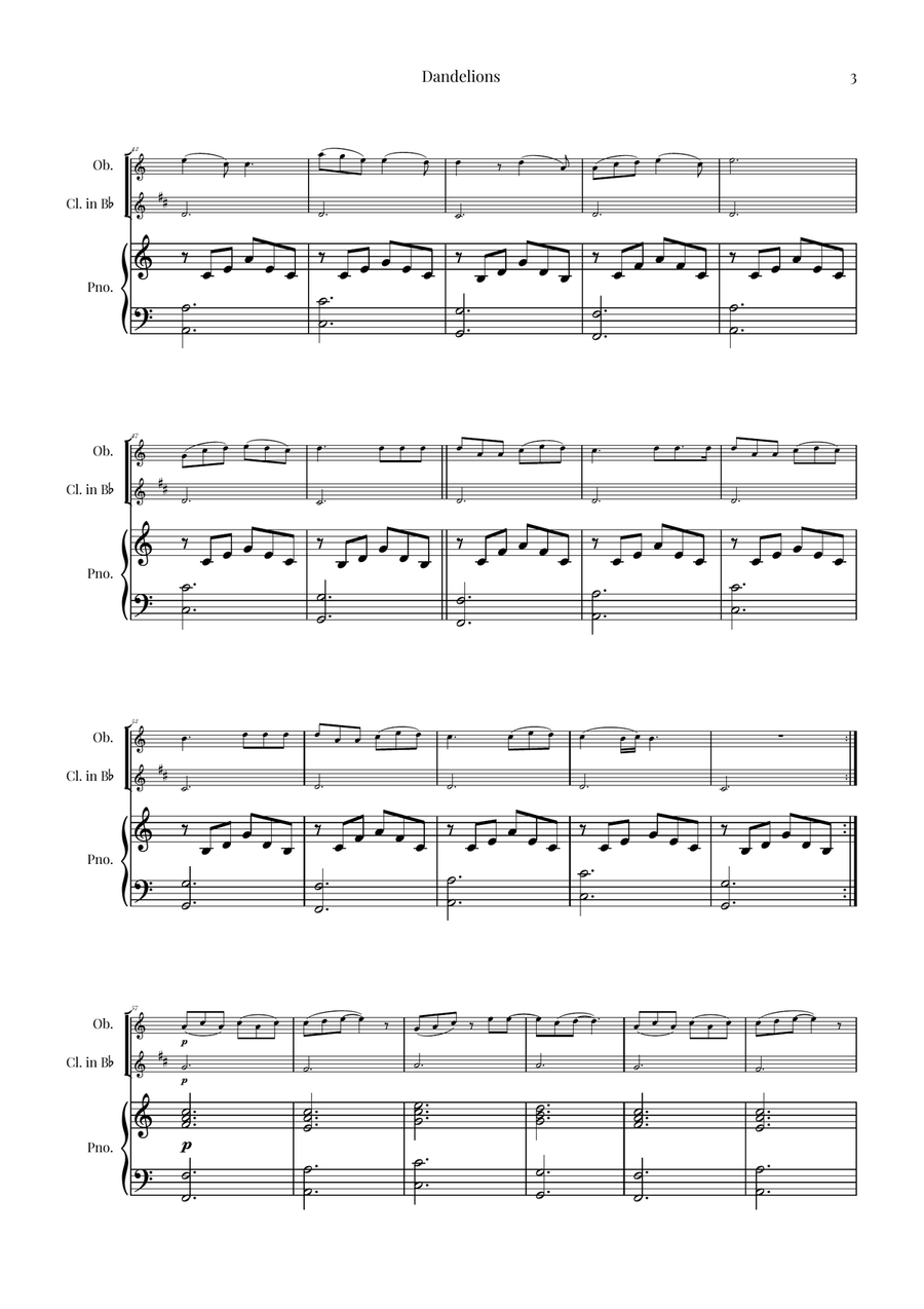Dandelions Woodwind Duet scores gallery preview page 3
