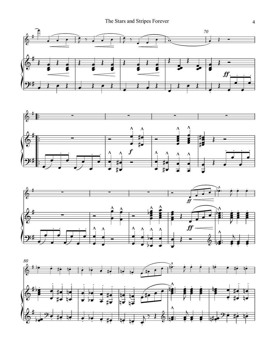 Stars and Stripes Forever! for flute (piccolo) and piano (Advanced/D Major) Flute Duet scores gallery preview page 5