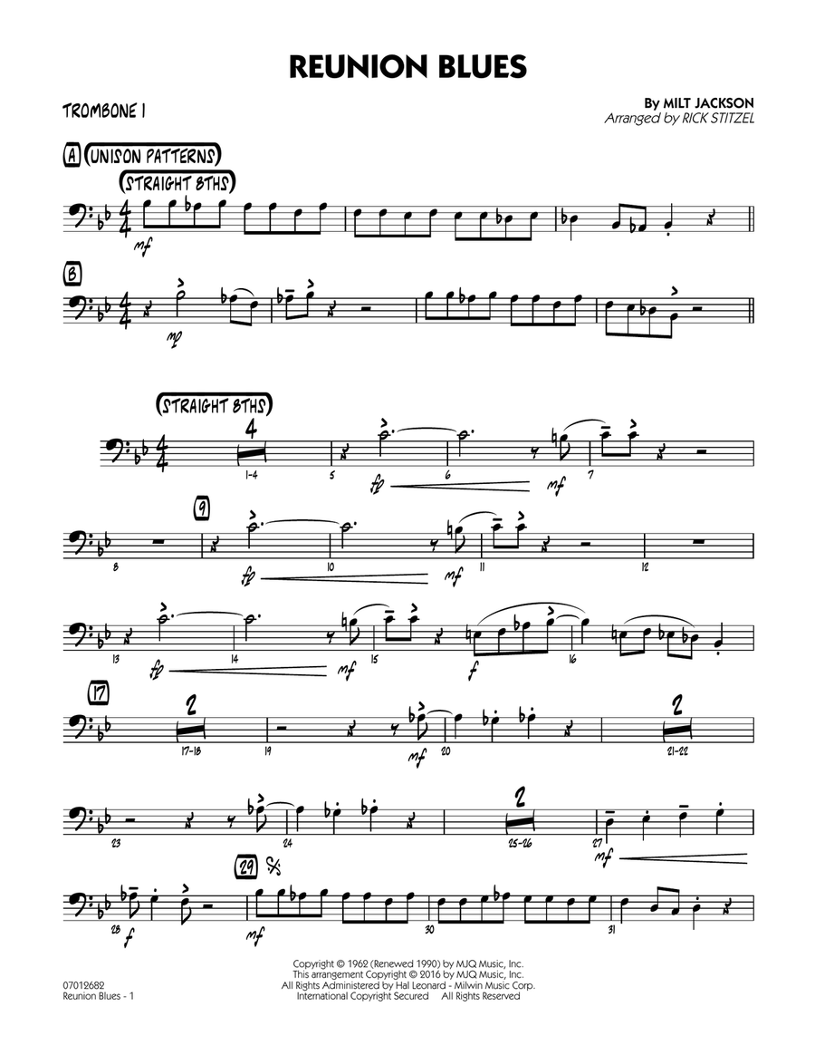 Reunion Blues - Trombone 1 Jazz Ensemble scores gallery preview page 1