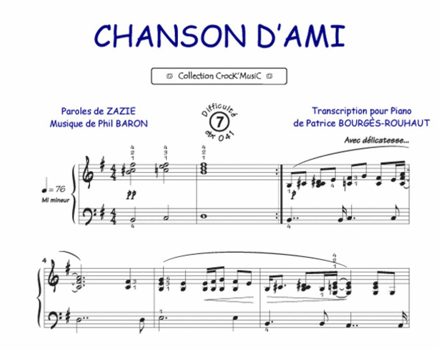 Chanson d'ami (Collection CrocK'MusiC) Piano Solo scores gallery preview page 1