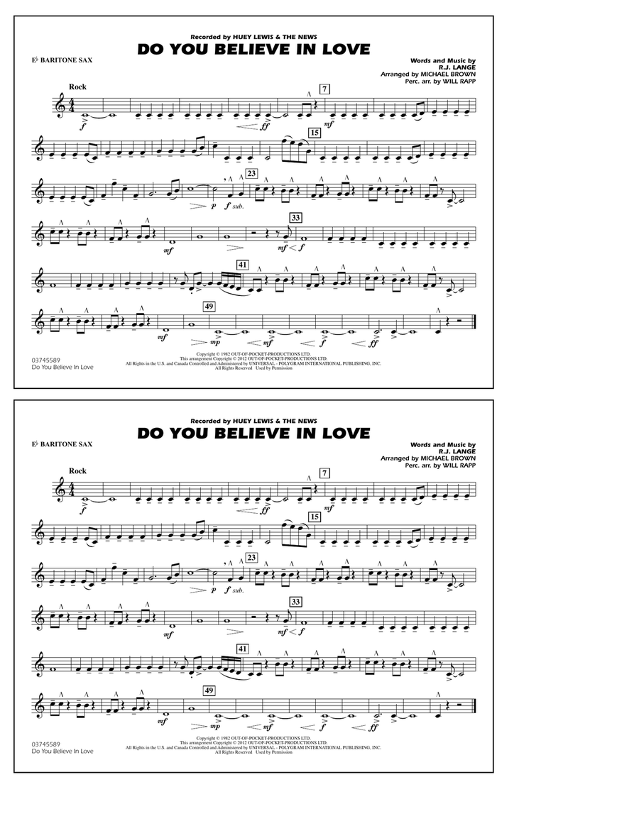 Do You Believe In Love - Eb Baritone Sax Marching Band scores gallery preview page 1